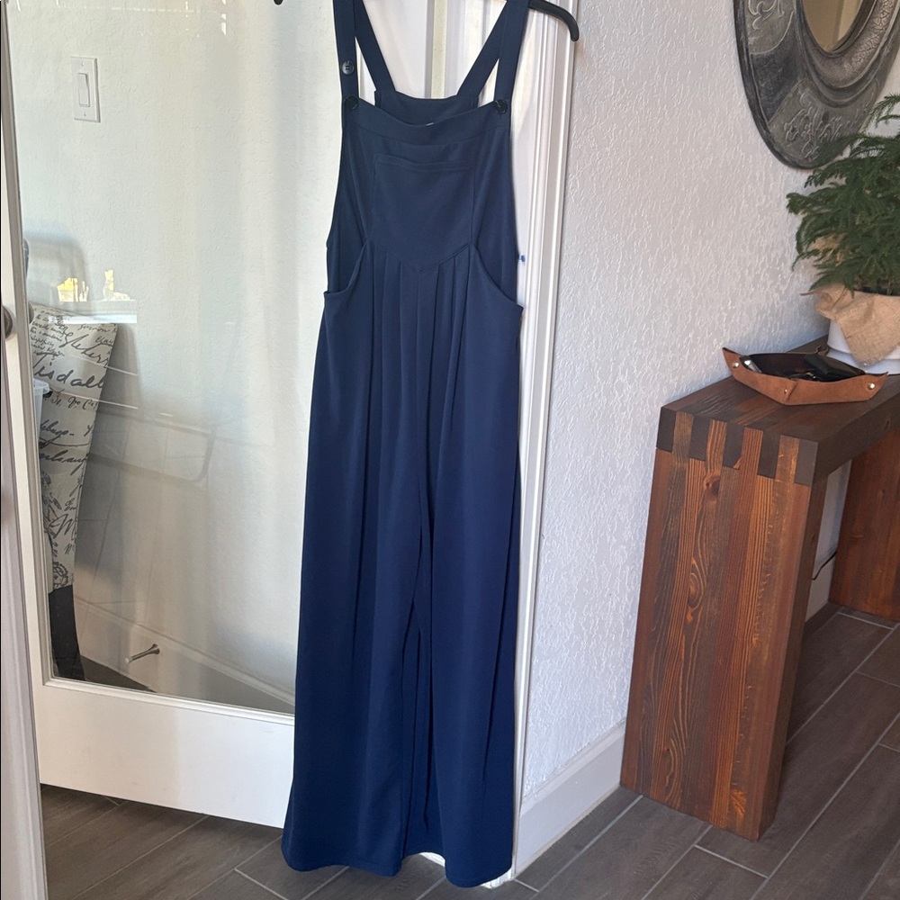 Halara NWOT Waffle Casual Dungarees w/ Pockets Color Dark Blue Size Small - Picture 8 of 11